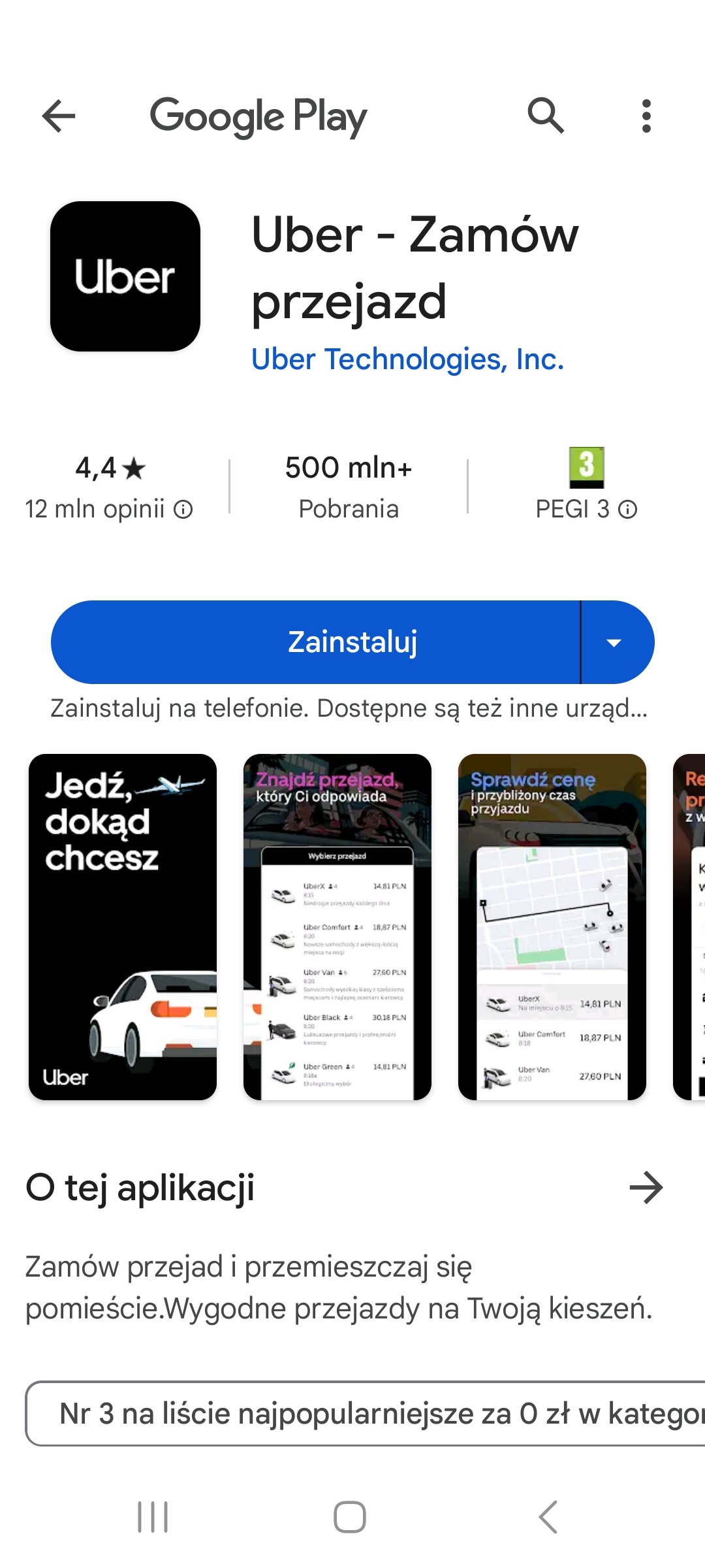 Aplikacja Uber
